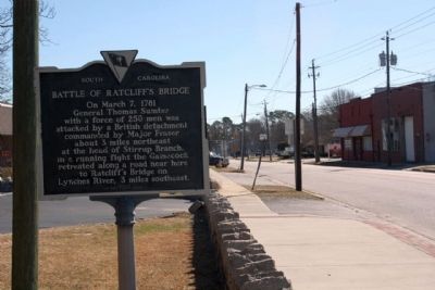 Battle of Ratcliff's Bridge Marker, looking southeast along East Church Street. Click for full size. Battle of Ratcliff's Bridge Marker, looking southeast along East Church Street image. Click for full size.