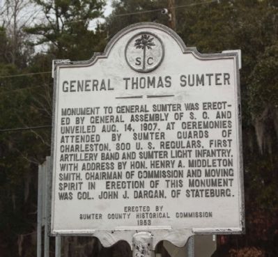 General Thomas Sumter Marker, reverse side image. Click for full size.