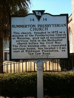 Summerton Presbyterian Church Marker (front) image. Click for full size.