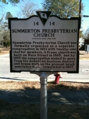 Summerton Presbyterian Church Marker (reverse) image. Click for full size.