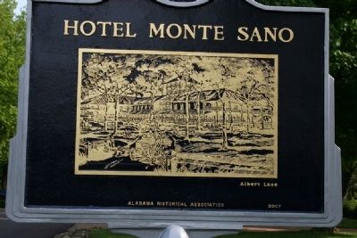 Hotel Monte Sano Marker reverse with an image by Albert Lane image. Click for full size.