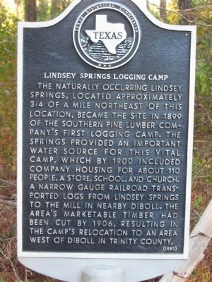 Lindsey Springs Logging Camp Marker. Click for full size. Lindsey Springs Logging Camp Marker image. Click for full size.