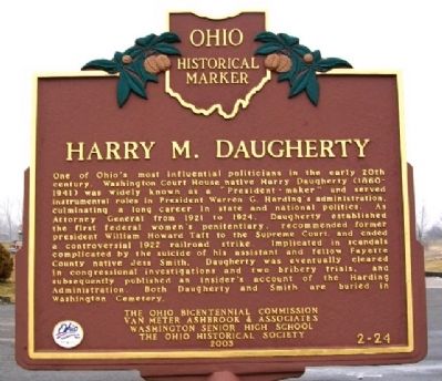 Harry M. Daugherty Marker. Click for full size. Harry M. Daugherty Marker image. Click for full size.