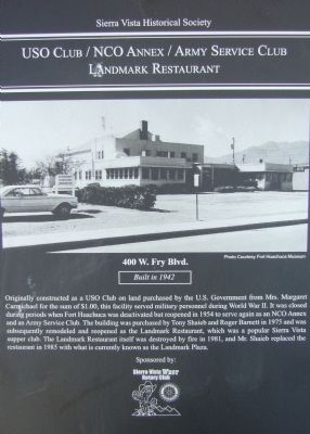 USO Club / NCO Annex / Army Service Club Marker. Click for full size. USO Club / NCO Annex / Army Service Club Marker image. Click for full size.