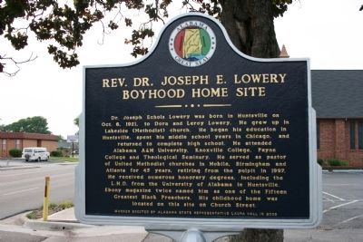Rev. Dr. Joseph E. Lower Boyhood Home Site Marker - Side A image. Click for full size.