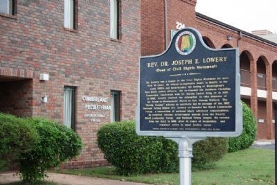Rev. Dr. Joseph E. Lowery Boyhood Home Site Marker in Front of Cumberland Presbyterian Church image. Click for full size.