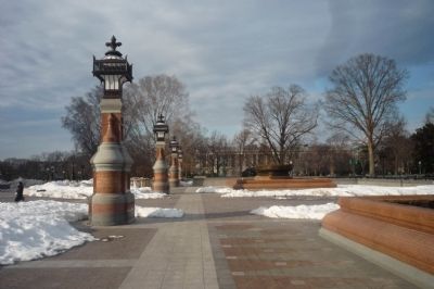 Granite Lamp Piers and Bronze Fountains image. Click for full size.