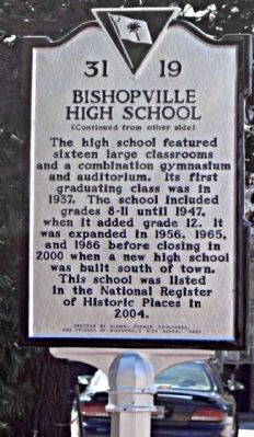 Bishopville High School Marker, reverse side image. Click for full size.