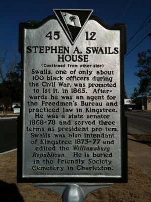 Stephen A. Swails House Marker (reverse) image. Click for full size.