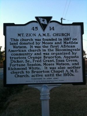 Mt. Zion A.M.E. Church Marker image. Click for full size.