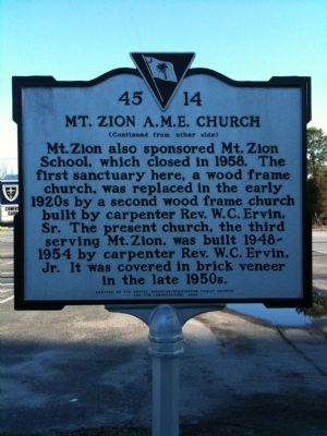 Mt. Zion A.M.E. Church Marker Reverse image. Click for full size.