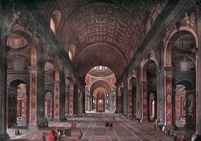 Painting of the interior of St. Peter's in Rome by George Cooke 1847 image. Click for full size.