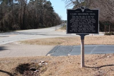 Cash-Shannon Duel Marker, looking west along Hartsville Highway (US 15, State Road 34) image. Click for full size.