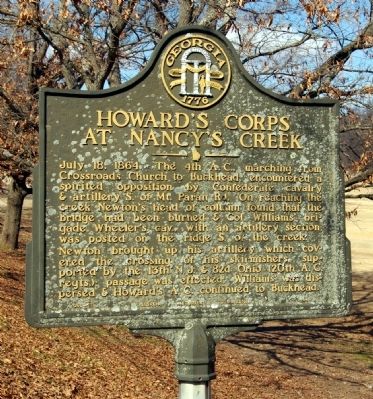 Howard’s Corps at Nancy’s Creek Marker. Click for full size. Howard’s Corps at Nancy’s Creek Marker image. Click for full size.