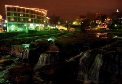 Falls Place and the Reedy River Falls at Night image. Click for full size.