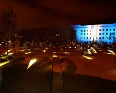 Pentagon Memorial Marker at night image. Click for full size.