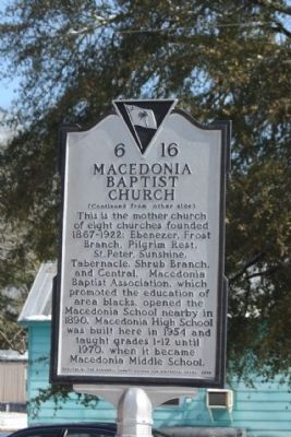 Macedonia Baptist Church Marker, reverse side image. Click for full size.