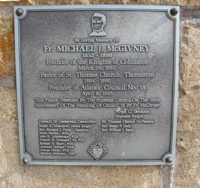 Fr. Michael J. McGivney Marker. Click for full size. Fr. Michael J. McGivney Marker image. Click for full size.