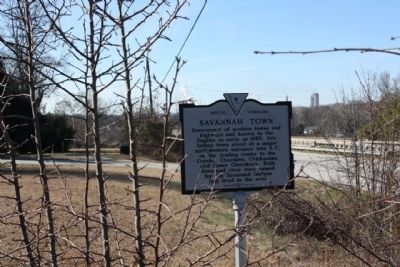 Savannah Town / Fort Moore Marker looking westward along Sandbar Ferry Road (State Road 28) image. Click for full size.