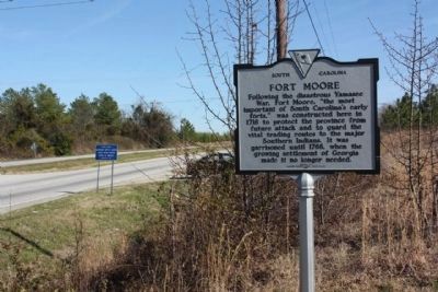 Savannah Town / Fort Moore Marker, looking east image. Click for full size.