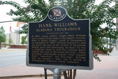Hank Williams Alabama Troubadour Marker - Side B. Click for full size. Hank Williams Alabama Troubadour Marker - Side B image. Click for full size.