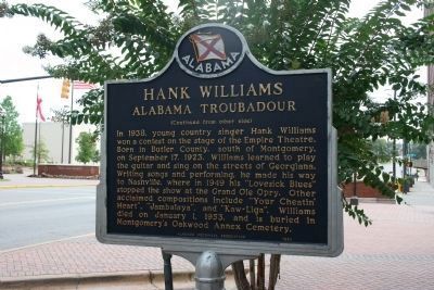 Hank Williams Alabama Troubadour Marker - Side B image. Click for full size.