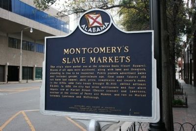 Montgomerys Slave Markets / First Emancipation Observance - 1866 Marker Side A image. Click for full size.