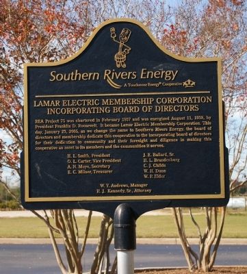 Lamar Electric Membership Corporation Incorporating Board of Directors Marker image. Click for full size.