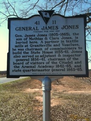 Jones Cemetery / General James Jones Marker (reverse) image. Click for full size.