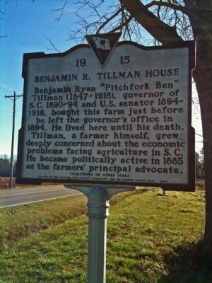 Benjamin R. Tillman House Marker (front) image. Click for full size.