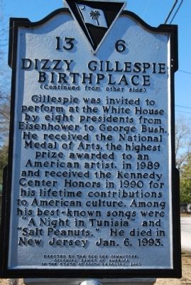 Dizzy Gillespie Birthplace Marker image. Click for full size.