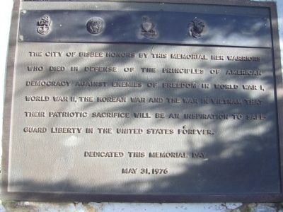 City of Bisbee Warrior Memorial Marker image. Click for full size.