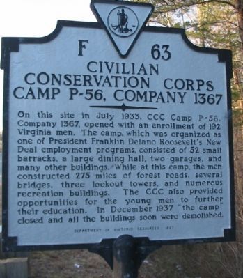 Civilian Conservation Corps Camp P-56, Company 1367 Marker image. Click for full size.