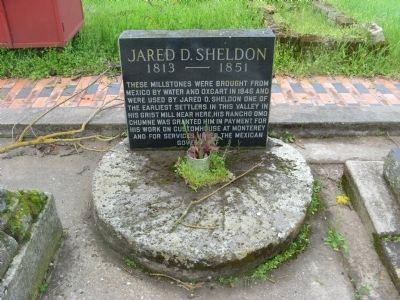 Jared D. Sheldon Marker and Millstone image. Click for full size.