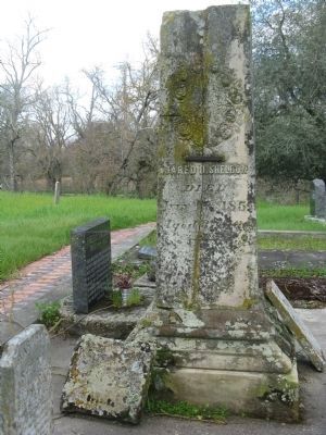 Jared D. Sheldon Marker, Millstone and Obelisk Marking His Grave. Click for full size. Jared D. Sheldon Marker, Millstone and Obelisk Marking His Grave image. Click for full size.