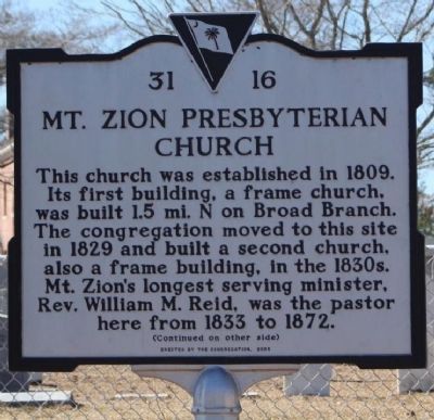 Mt. Zion Presbyterian Church Marker image. Click for full size.