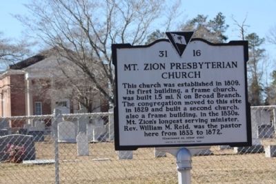 Mt. Zion Presbyterian Church, Cemetery and Marker image. Click for full size.