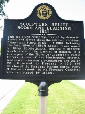 Sculpture Relief Books and Learning 1921 Marker. Click for full size. Sculpture Relief Books and Learning 1921 Marker image. Click for full size.