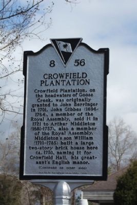 Crowfield Plantation Marker image. Click for full size.