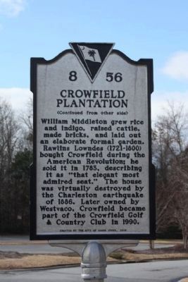 Crowfield Plantation Marker, reverse side image. Click for full size.