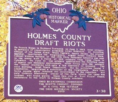 Holmes County Draft Riots Marker. Click for full size. Holmes County Draft Riots Marker image. Click for full size.