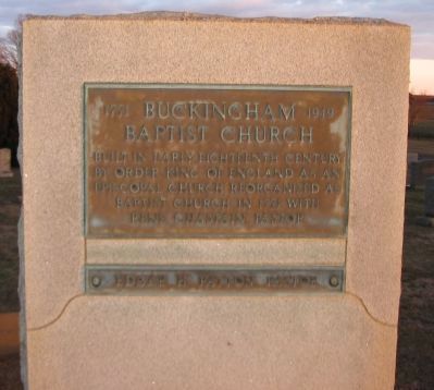 Buckingham Baptist Church Marker image. Click for full size.