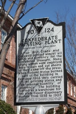 Confederate Printing Plant Marker, reverse side image. Click for full size.