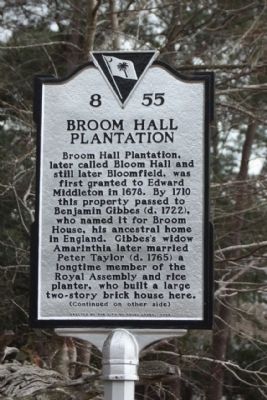 Broom Hall Plantation Marker. Click for full size. Broom Hall Plantation Marker image. Click for full size.