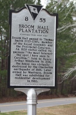 Broom Hall Plantation Marker, reverse side image. Click for full size.