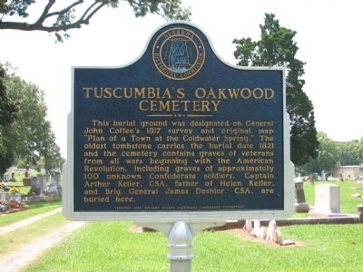 Tuscumbia's Oakwood Cemetery Marker image. Click for full size.