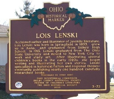 Lois Lenski Marker (Side A) image. Click for full size.