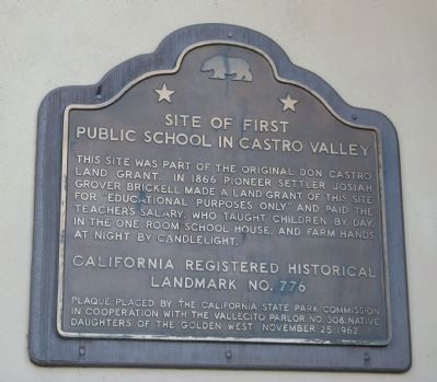 Site of the First Public School in Castro Valley Marker image. Click for full size.