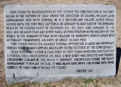 Headquarters of Fort Fisher Marker image. Click for full size.