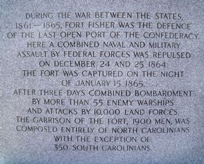 Fort Fisher UDC Monument (north face). Click for full size. Fort Fisher UDC Monument (north face) image. Click for full size.